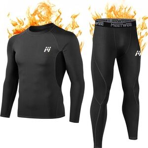 NWT Thermal Underwear Winter Base Layer Set Tops & Long Johns Black/Grey Large